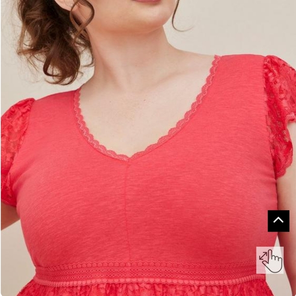 Plus Size 5X Torrid Womens Babydoll Super Soft V-Neck Lace Trim pink shirt top - Picture 4 of 7